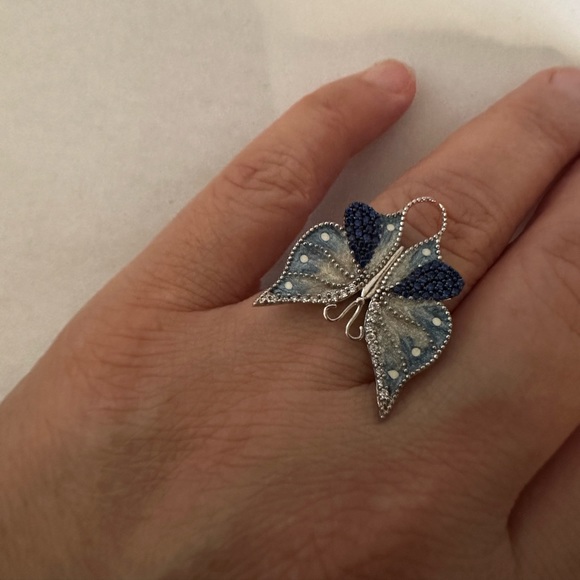 925 Silver ring blue butterfly sapphire and clear cz stones - Picture 7 of 7